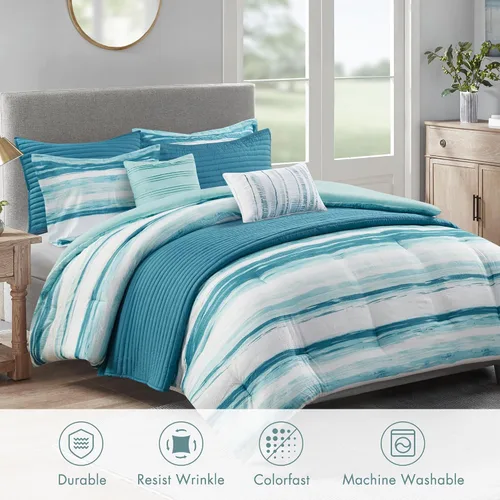 Miniatura 5 de Madison Park - Juego de colcha y edredón Marina - Diseño moderno de lujo, ropa de cama para todas las estaciones, fundas a juego, almohadas Marina