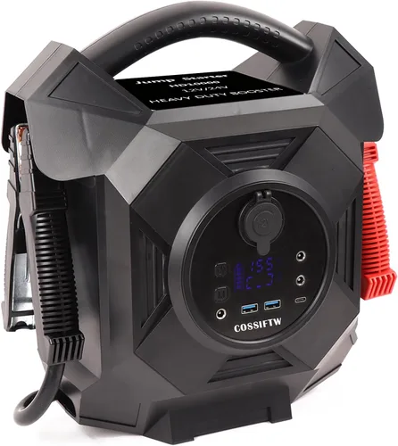 Arrancador de salto ultra potente: paquete de refuerzo de batería de 10000 A 12 V/24 V con cables de puente comerciales, iluminación LED y carga
