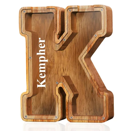 Miniatura 37 de Alcancía de madera grande personalizada con letras – Alcancía de letras para niños y niñas, regalo de cumpleaños (A)