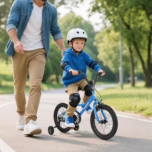 Miniatura 2 de COSTWAY Bicicleta para niños de 12/14/16/18 pulgadas, bicicleta de entrenamiento para niños y niñas con ruedas de entrenamiento extraíbles, Azul