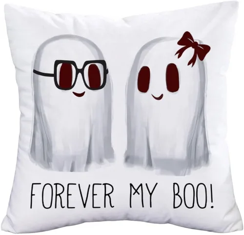 Forever My Boo - Fundas de almohada de 18 x 18 pulgadas, diseño de fantasma, decoración de granja de Halloween, color blanco, fundas de cojín