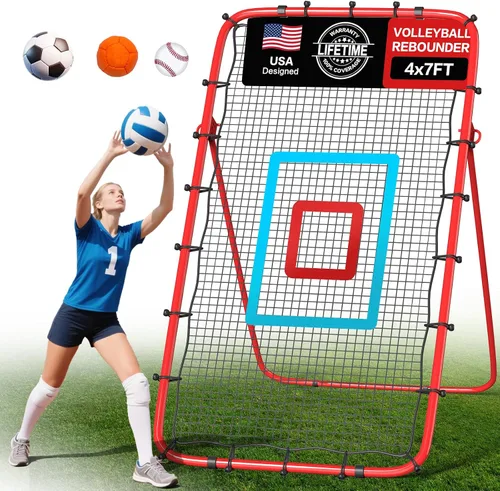 Miniatura 7 de Red de rebote para voleibol de 7x4 pies, red de rebote ajustable de 5 ángulos para practicar zambullidas, posicionamiento, clavado