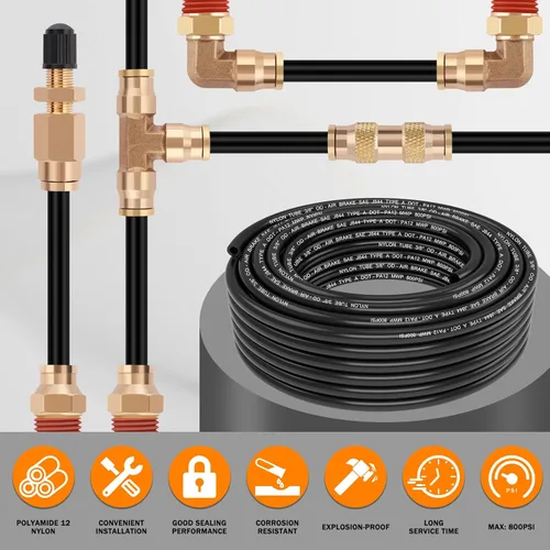 Miniatura 7 de CheeMuii 50 pies 3/8 Tubo Neumático 3/8" PA12 Nylon DOT Línea de Aire SAE J844 Manguera de Aire DOT 15.3 Metros 3/8 Pulgadas OD Tubo de Aire Negro