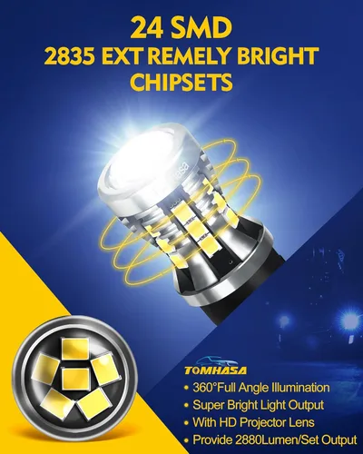 Miniatura 4 de Bombillas LED 3157 rojas para luces de freno, 24 conjuntos de chipsets SMD 300% más brillantes 3056 3156 3057 4157. Bombillas LED de repuesto