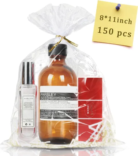 Miniatura 8 de Labeol 150 bolsas de celofán de 9 x 12 pulgadas con lazos, bolsa de regalo transparente para dulces, bolsa de galletas para embalaje, recuerdo