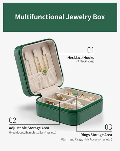 Miniatura 26 de Vlando Regalos de boda – Organizador de viaje de joyería pequeña de piel sintética, estuche de viaje para anillo, mini joyero para aretes, collar