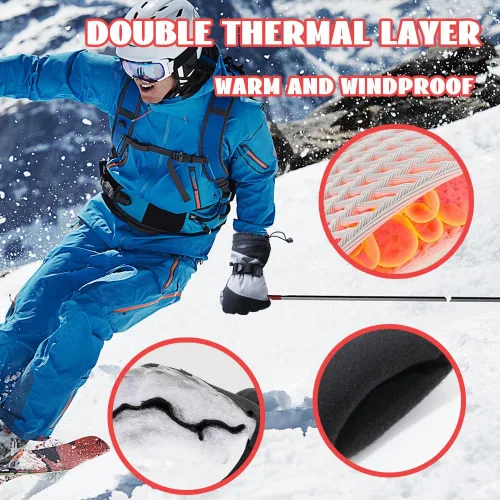 Miniatura 5 de Ixsun Guantes de esquí para hombres y mujeres, bolsillo con cremallera, suaves, cálidos, impermeables, resistentes al viento, adecuados para esquís