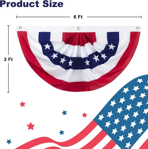 Miniatura 2 de Bandera de abanico plisada estadounidense de 3 x 6 pies, diseño patriótico de medio abanico de Estados Unidos, decoración patriótica del 250