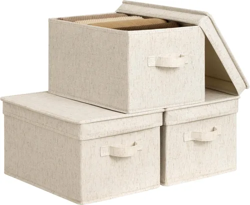 Miniatura 23 de StorageWorks Contenedores de almacenamiento de tela con tapas, contenedores de almacenamiento decorativos con asas de poliuretano, cestas