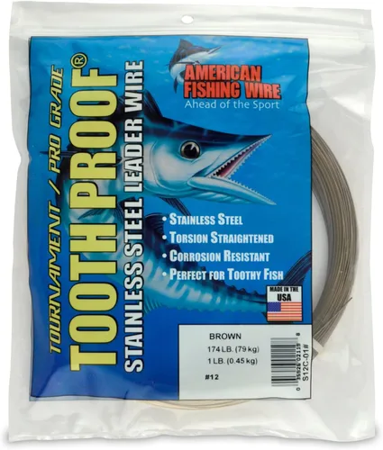 Miniatura 40 de AFW Alambre Líder Duro de Una Hebra de Acero Inoxidable a Prueba de Dientes - Brillante y Camuflaje para Tiburón, Barracuda, Caballa Real, Wahoo