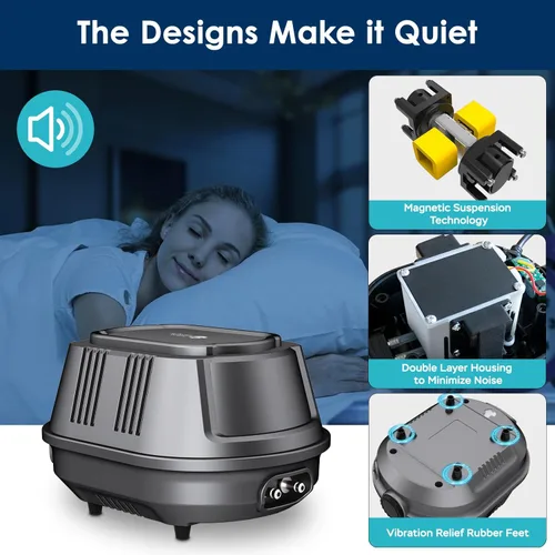 Miniatura 3 de AquaMiracle Aquarium Air Pump 3W/6W/10W, Super Quiet Powerful Fish Tank Air Pump with Double-Layer Sound Insulation, Adjustable Pond Aerator Pump