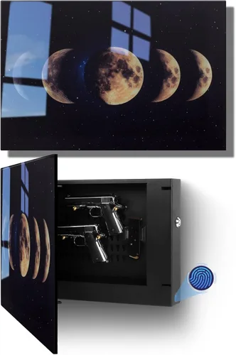 Miniatura 11 de Caja fuerte biométrica oculta para 2 pistolas, almacenamiento oculto de armas de acceso rápido con soporte móvil y cargador, caja fuerte para armas