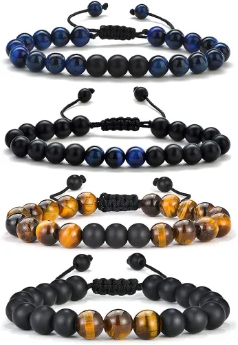 Pulsera de ojo de tigre para hombre regalo 0315in de ojo de tigre piedra de lava y roca de lava pulsera de ansiedad ajustable para alivio del