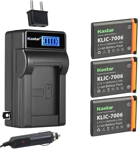 Kastar Paquete de 3 baterías KLIC-7006 y cargador de CA LCD compatible con batería y cargador Kodak KLIC-7006 LB-012, Kodak PixPro FZ51