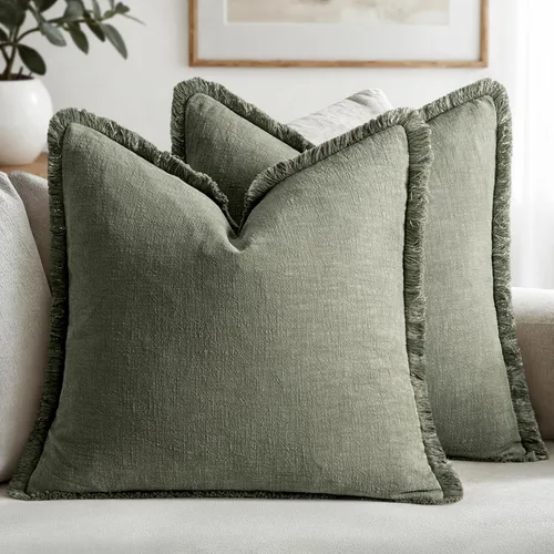 Miniatura 26 de MIULEE Juego de 2 fundas de almohada decorativas de lino neutro con flecos, fundas de cojín de estilo bohemio con borlas para sofá, cama, sala