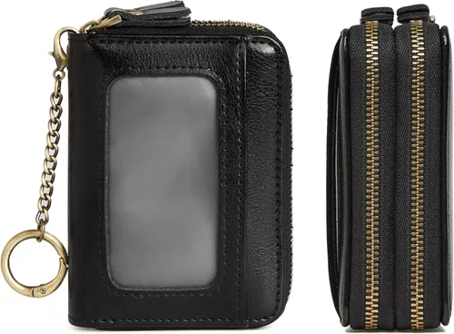 TFKGS Tarjetero de crédito para mujer, cartera RFID de cuero para mujer con bloqueo de cremallera, llavero para tarjetas de acordeón, regalos para