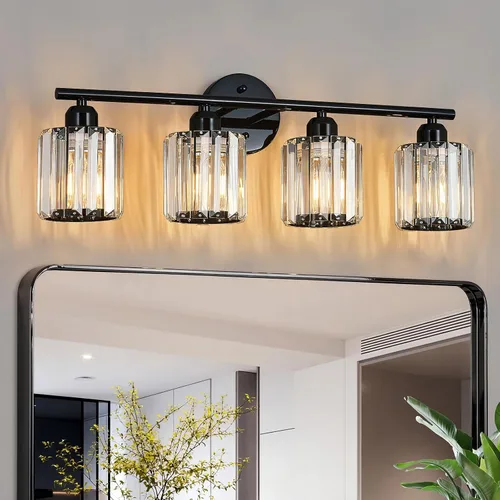 Miniatura 24 de Moderna lámpara de tocador de cristal de 2 luces, lámpara vertical de baño de níquel cepillado sobre espejo para tocador y lavabo, compatible