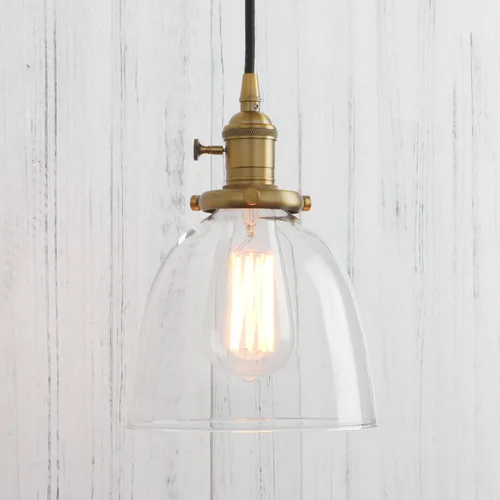 Miniatura 14 de PERMO Moderno accesorio de iluminación colgante con globo de vidrio transparente redondo de 5.9 pulgadas, pantalla soplada a mano, lámpara