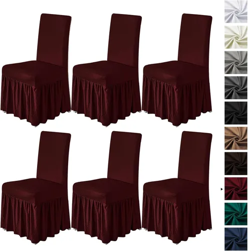 Miniatura 28 de molasofa Juego de 6 fundas para sillas de comedor, fundas elásticas para sillas con falda para cocina, protectores de asiento de cocina, decoración