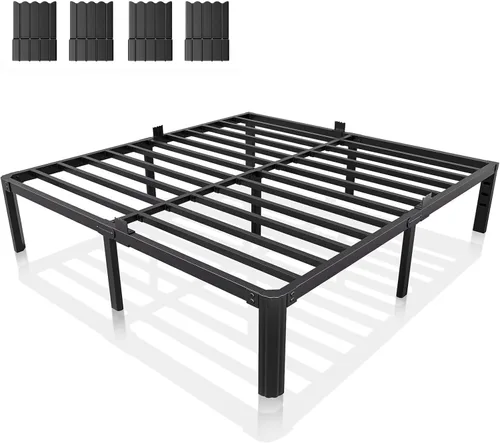 Miniatura 9 de Base de cama metálica de 14 pulgadas tamaño individual, bases de cama de plataforma de color negro resistentes tamaño individual con patas