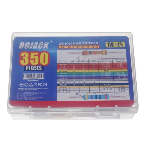 Miniatura 6 de BOJACK Kit de resistencia de 30 valores de 350 piezas, 1 ohmio - 1M ohmios con 1% surtido de resistencias de película metálica de 1 W