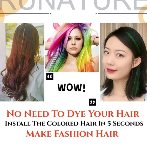 Miniatura 7 de Extensiones de cabello arcoíris, 100 unidades de rayas de cabello de colores para niñas y mujeres, extensiones sintéticas rectas de 20 pulgadas