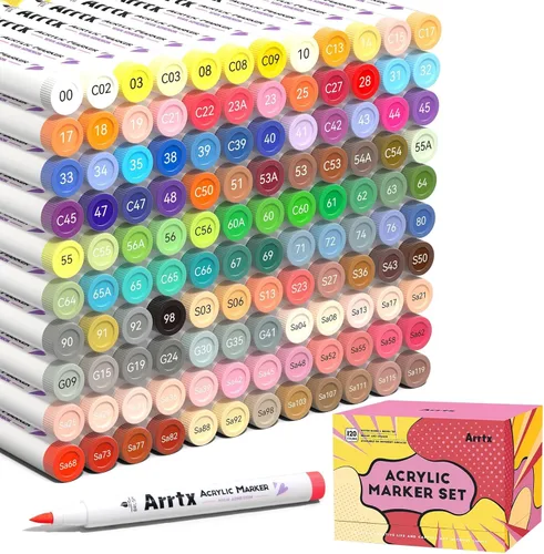 Miniatura 15 de Marcadores acrílicos Arrtx 30A, marcadores de pintura acrílica con punta de pincel para pintura en roca, madera, cerámica, vidrio, lienzo, metal
