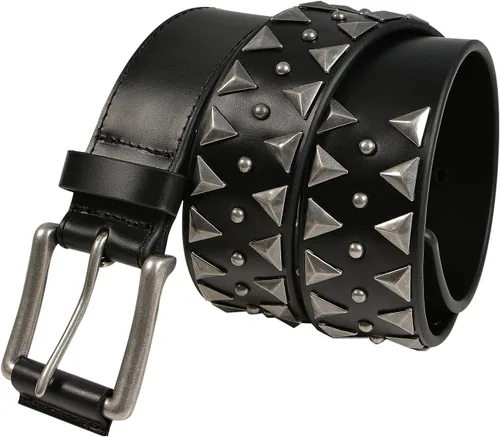 FIORETTO Cinturones de cuero de vaca italianos con tachuelas para hombre elegante tachonado para jeans punk rock remaches cinturón con hebilla para