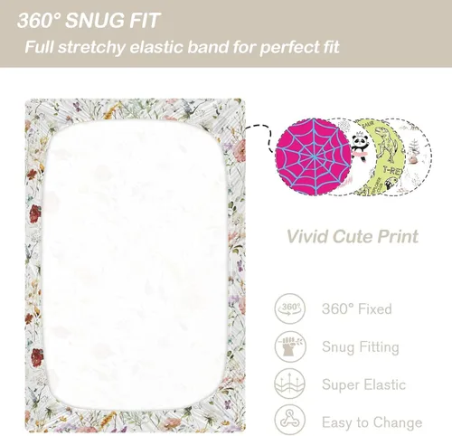 Miniatura 3 de CaTaKu Sábanas de cuna para niñas y niños – Sábanas de bebé bohemias con flores silvestres, sábanas de colchón neutro para cuna para cama