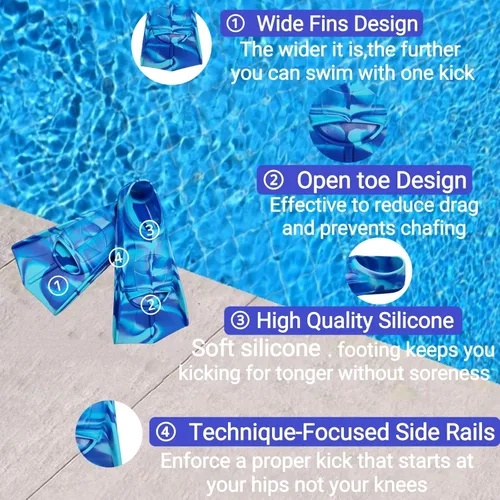 Miniatura 7 de Swimming Training Fins,Comfortable Silicone Flippers for Swimming and Diving,Size Suitable Kids Girls Boys Adult BE-Blue Seaarea