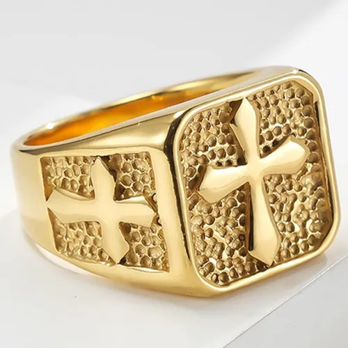 Miniatura 2 de Jude Jewelers Anillo de boda con sello de acero inoxidable, cruz cristiana, religiosa, cóctel, fiesta, motociclista, Metal, Zirconia cúbica