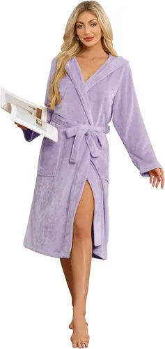 Miniatura 39 de HEARTNICE Bata de forro polar con capucha para mujer, bata de baño suave para mujer, bonito abrigo largo para casa
