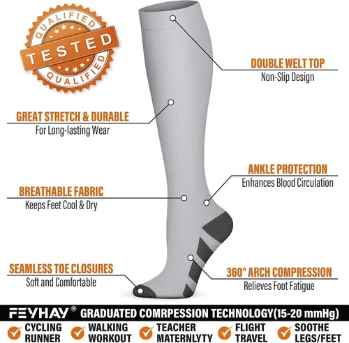 Miniatura 3 de FEYHAY Calcetines de compresión de cobre (5 pares) de 15-20 mmHg, la circulación es la mejor atlética y diaria para hombres y mujeres, correr