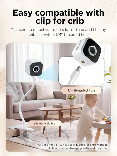 Miniatura 5 de NUOTUN Monitor de bebé con cámara y reloj de audio, portátil portátil de 2 pulgadas, monitor de bebé HD sin WiFi, bucle de video 1080P, visión