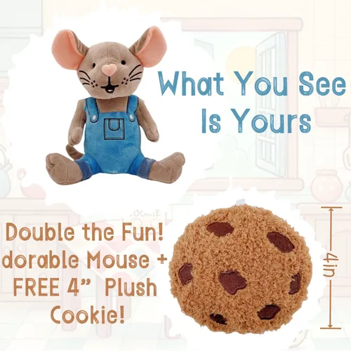Miniatura 2 de Give Mouse Cookies - Adorable peluche de ratón pequeño con ropa, ideal para los pequeños que aman las galletas (9.5 pulgadas)
