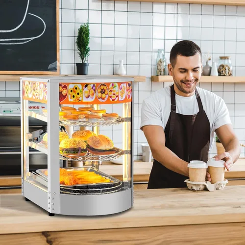 Miniatura 7 de ROVSUN Calentador de alimentos de 3 niveles, calentador de pizza para encimera, pantalla de calentador de alimentos comercial con iluminación LED