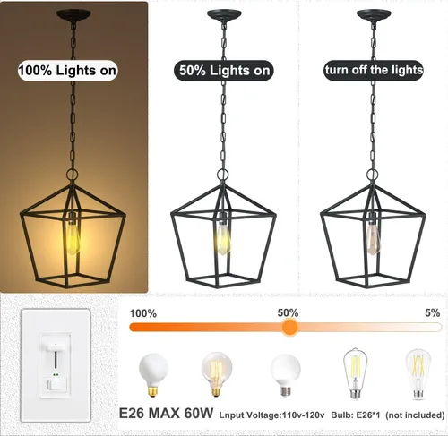 Miniatura 4 de Lámpara de isla de cocina, lámpara de techo RC con 1 luz colgante para lámpara de isla de cocina, accesorio de entrada de jaula de metal con cadena