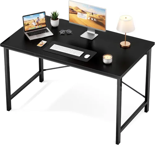 Miniatura 17 de Sweetcrispy Escritorio de oficina pequeño para computadora de 32 pulgadas, para estudiar, escribir, trabajar con marco de metal, mesa de madera