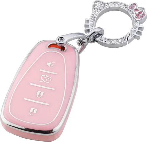 Miniatura 16 de Pangpai Funda de Llavero Rosa para Mercedes Benz, Protección de Funda de Llave de TPU Suave con Llavero Brillante Compatible con Clase C E S M CLS