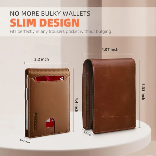 Miniatura 158 de RUNBOX - Carteras delgadas para hombre, cartera de piel con pinza para el dinero, cartera de bolsillo frontal con bloqueo RFID, tarjetero