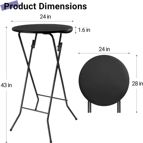 Miniatura 3 de Byliable 24in Round Cocktail Table, Bar Height High Top Foldable Bistro Table with Removable Legs, Portable Plastic Indoor Outdoor for Patio, Party