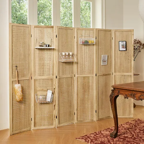 Miniatura 3 de Exhibidor de tablero perforado, organizador de pared portátil independiente de 5.6 pies, divisor de habitación de madera, pantallas de privacidad