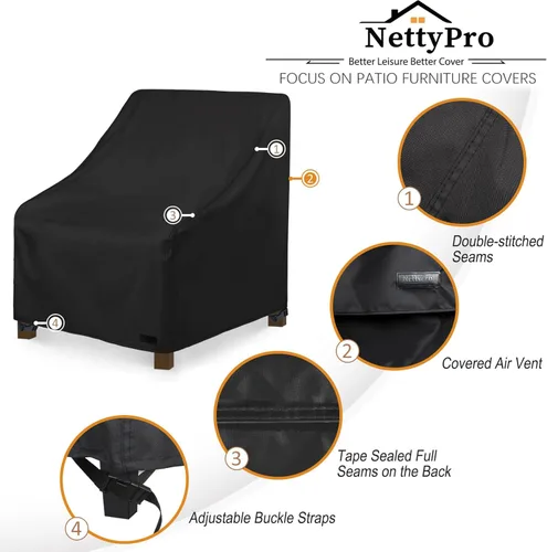 Miniatura 5 de NettyPro Fundas para Sillas de Patio Impermeables para Muebles de Exterior Sillón Giratorio Reclinable Mecedora Lounge Asiento Profundo, Se Adapta