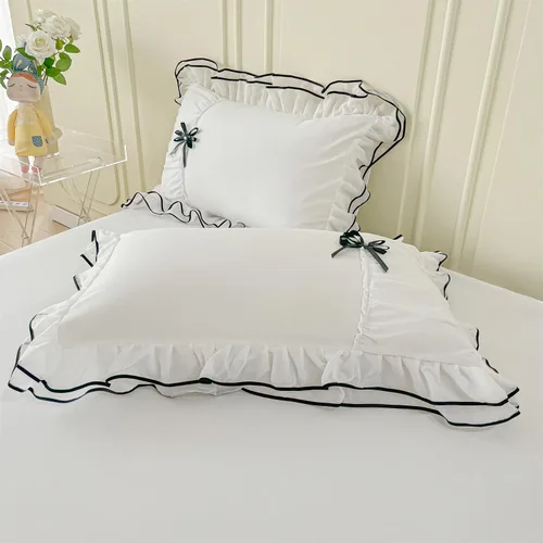 Miniatura 5 de IHOUSTRIY Juego de funda de edredón blanca tamaño Queen, juego de ropa de cama con volantes con corbatín, juego de funda de edredón de 3 piezas
