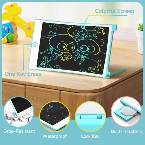 Miniatura 4 de TECJOE - Set de tableta de escritura LCD, tableta de dibujo colorida de 8.5 pulgadas para niños, juguetes de juegos de viaje para niños, actividades