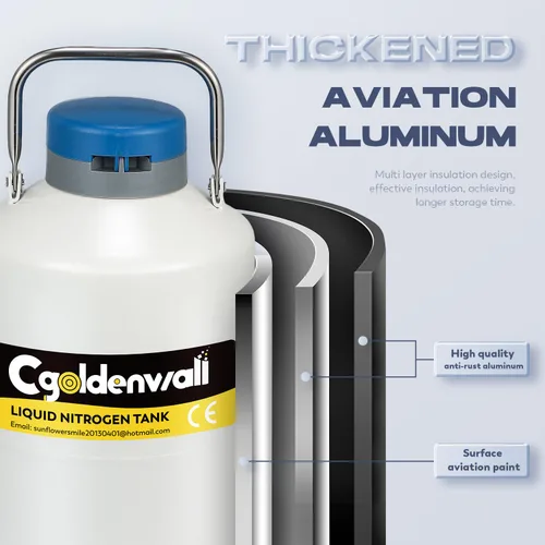 Miniatura 3 de CGOLDENWALL Contenedor criogénico de 10L Nitrógeno líquido LN2 Tanque Dewar Nitrógeno líquido Dewar Aleación de aluminio con 6 recipientes y bolsa