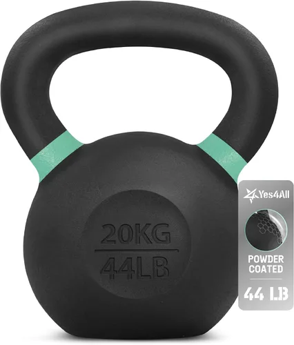 Miniatura 18 de Yes4All Powder Coated Kettlebell, Cast Iron Core Kettlebells with Non-Slip Handle & Flat Bottom for Conditioning, Heavy Duty for Strength Training