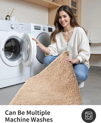 Miniatura 5 de ILANGO Alfombras de Baño Beige 32" × 20" Antideslizantes y Súper Absorbentes Extra Gruesas Suaves, Alfombra de Baño Lavable para Piso, Alfombra