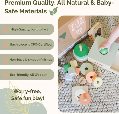 Miniatura 7 de Jackie & Vancie Juguetes Montessori para Niños de 1 Año, Juego Sensorial 6 en 1 Juguetes de Aprendizaje de Madera, Set de Juguetes Montessori