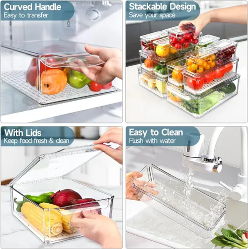 Miniatura 5 de Paquete de 14 organizadores para refrigerador y almacenamiento - Contenedores organizadores con tapas para refrigerador, organización sin BPA